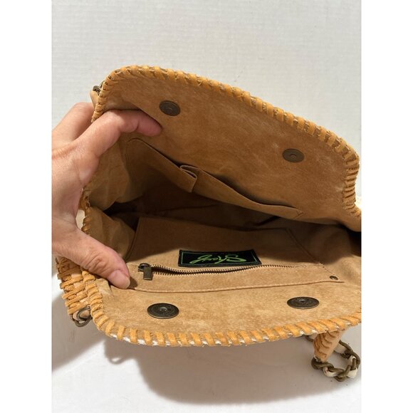 Vtg Sharif Studio handmade Genuine leather haircalf shoulder bag natural stone - Picture 6 of 11